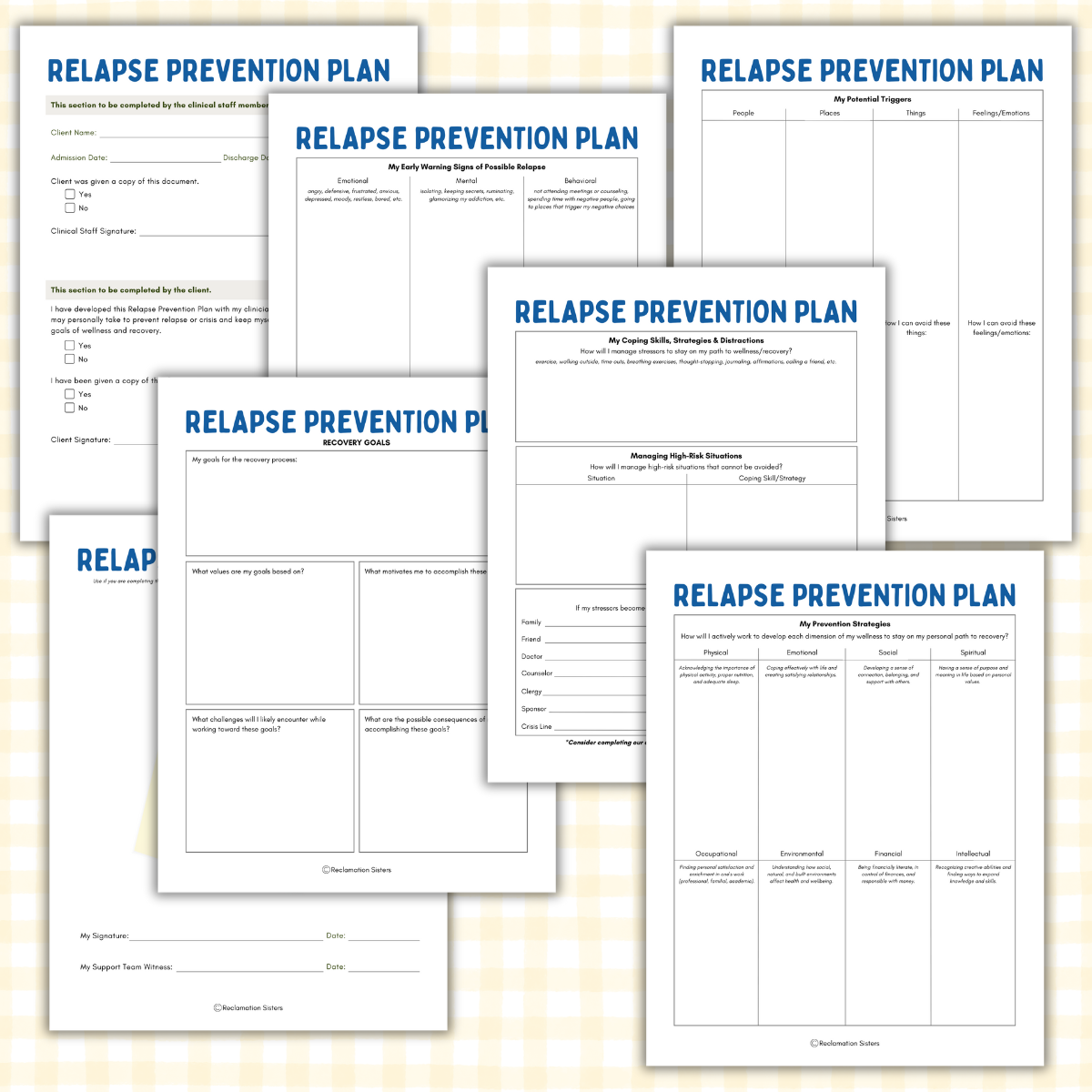 relapse prevention plan sample pages from Reclamation Sisters